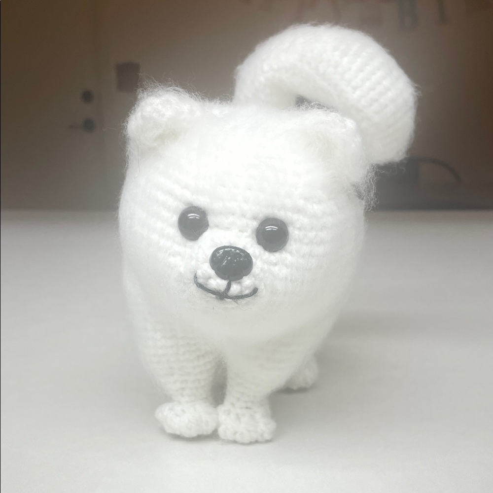 Handmade White Crochet Pomeranian Dog Plush